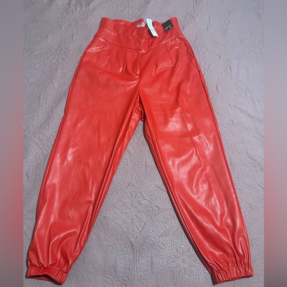 Faux Leather Paper Bag Waist Joggers - Picture 4 of 4